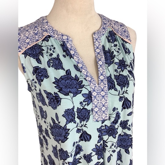 J Jill Floral Sleeveless Aqua Blue V Neck Dress Women’s Size Small Petite NEW - Picture 7 of 13